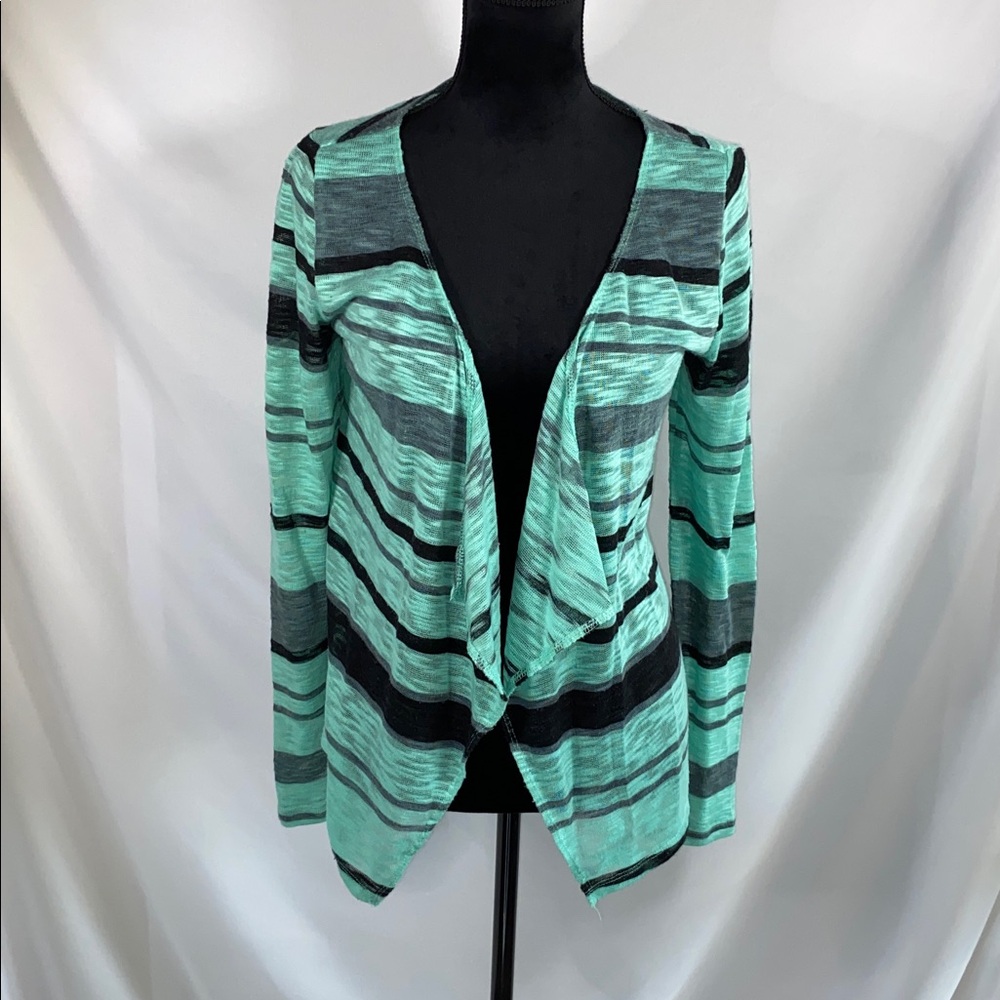 Live to Be Spoiled Open Cardigan Large Turquoise Black Striped